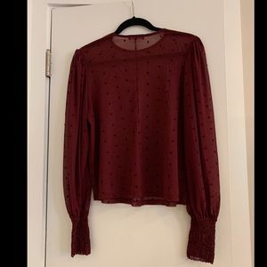 Zara, sheer long sleeve blouse, L, polka dots